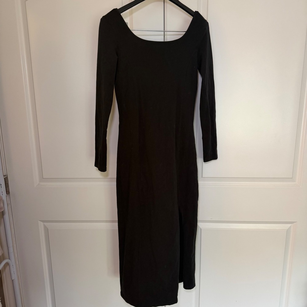 Nation LTD Los Angeles Black Long Sleeve Scoop Neck Side Slit Midi Dress Small